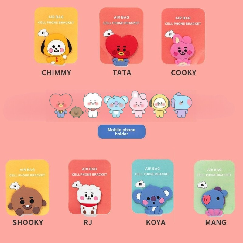 Anime Merchandise Wholesale - ที่วางโทรศัพท์มือถือซิลิโคนลายการ์ตูน BT21 น่ารักแบบพับได้ พร้อมที่ม้วนเก็บสายหูฟัง พัดลม และอุปกรณ์เสริมอนิเมะ