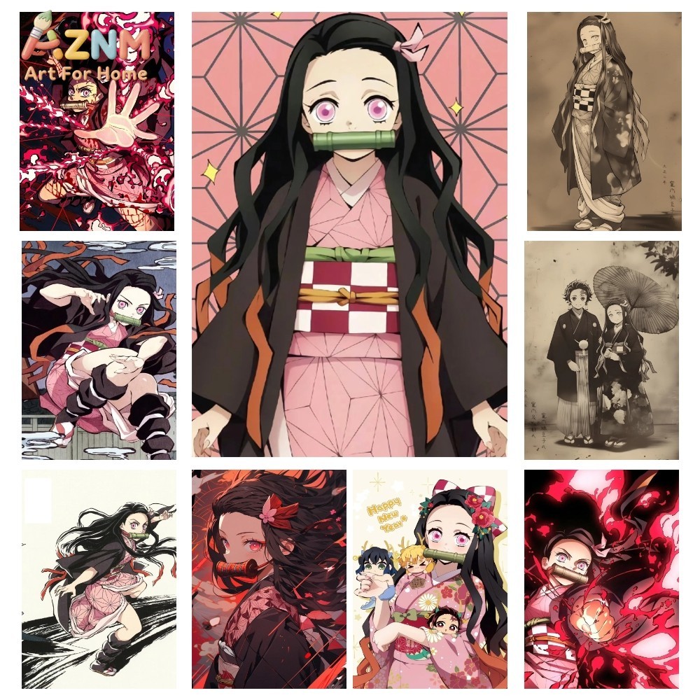 Anime Merchandise Posters - AZNM นักฆ่าปีศาจ คามาโดะ เนซึโกะอะนิเมะภาพวาดผ้าใบไม่มีกรอบตกแต่งผนังโปสเตอร์